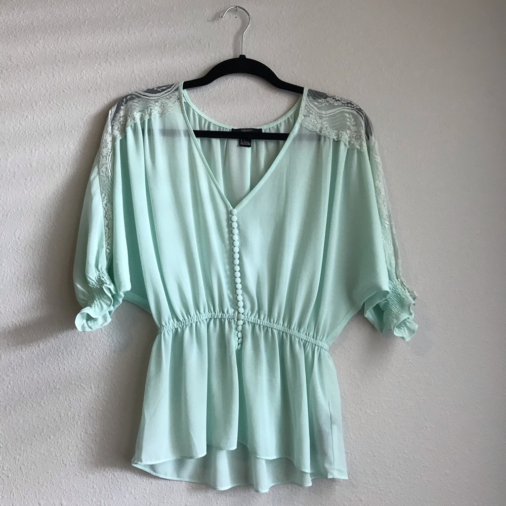 ⭐️FINAL SALE⭐️ Forever 21 Teal Lace Button Blouse Top